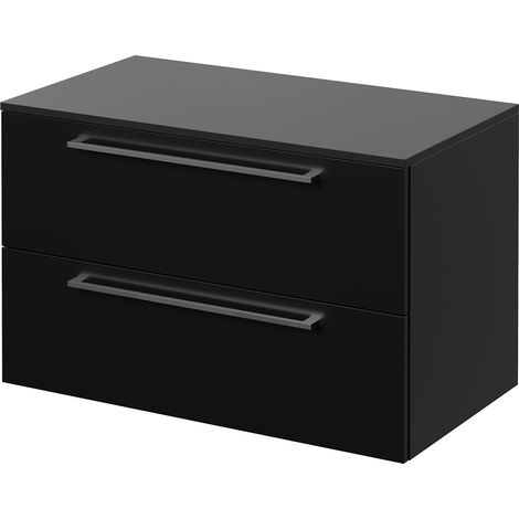 Napoli 460 Matt Black 800mm Wall Mounted 2 Drawer Vanity Unit for Countertop Basins - 800mm - Chrome 480mm Handle
