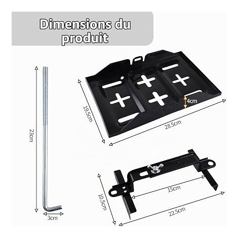 Kit Support Batterie Plateau 28 cm + Boulon en J 23 cm, pince métallique réglable universelle en acier inoxydable anticorrosion avec écrous papillon – voiture/bateau/marine/camping-car (1/4)