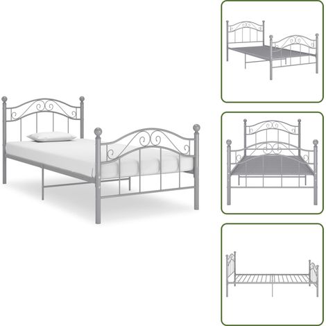 Cadre de lit sans matelas gris métal 90x200 cm - Cadre De Lit - Lit Simple - Lit Metal - Lit Gris - Meuble Chambre (1/5)