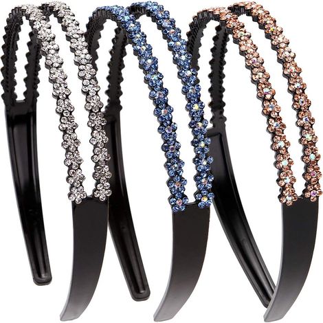Bandeaux rigides à strass et cristaux tendance, serre-tête double rangée antidérapant pour femmes (1/5)