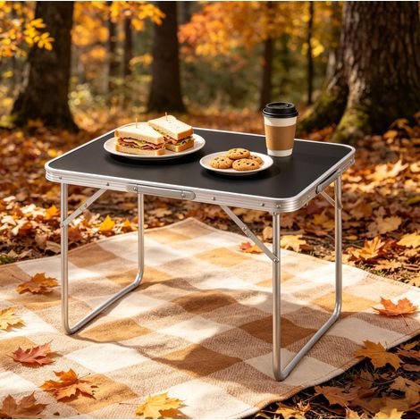 Table pliante rectangulaire noire ultra légère, table portable multifonction pour camping, pique-nique et voiture (1/5)