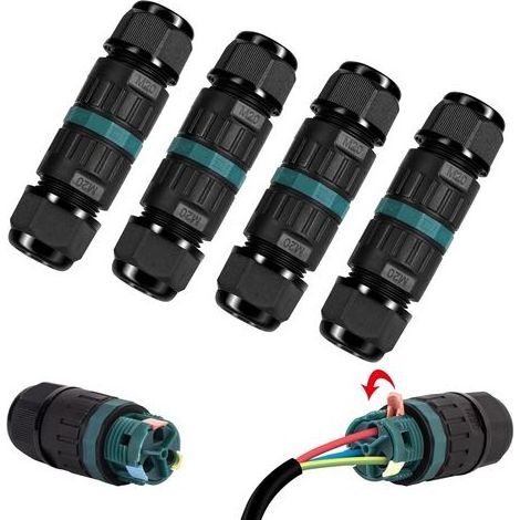 4er-Pack wasserdichte IP68-Steckverbinder – 3-poliger wasserdichter Stecker für Kabel mit einem Durchmesser von 5–12 mm, wasserdichte Anschlussdose für den Außenbereich, geeignet für Garten- und Erdka (1/5)