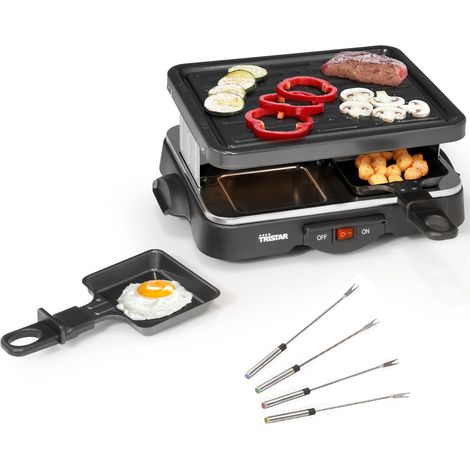 RACLETTE mit Teppan Gabeln für 4 Personen, kleiner Tischgrill eckig, 500 Watt (1/5)