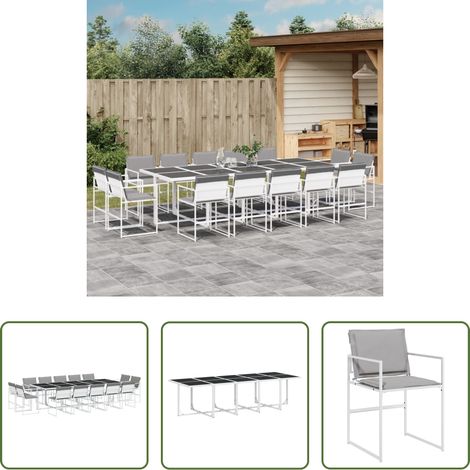 vidaXL Table de jardin - Ensemble à manger de jardin avec coussins 15pcs blanc textilène (1/5)