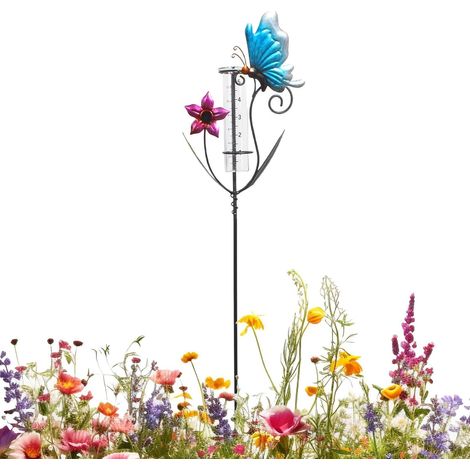 Pluviomètre jardin papillon, jauge de pluie décorative pour terrasse, pelouse et massif de fleurs (1/5)
