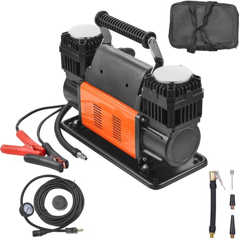 Compresseur d'air robuste 12 V, gonfleur de pneus portable à double cylindre, 300 L/min, kit de gonflage de pneus, 10,3 bar, avec adaptateurs, pour camions, voitures, SUV, 4 x 4, camping-car (1/5)