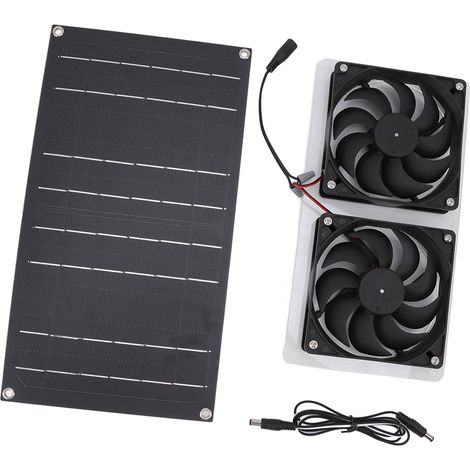 Kit de ventilateur solaire 100 W à double ventilateur, étanche IP67, silencieux, pour niche ou abri pour animaux. (1/5)