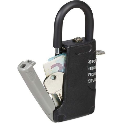 (Couleur:Noir)Boîte à clés avec Anse, Code à 4 Chiffres, extérieur, Petit boîtier à clefs, HxLxP : 14,5 x 6 x 2 cm, Noir (1/5)