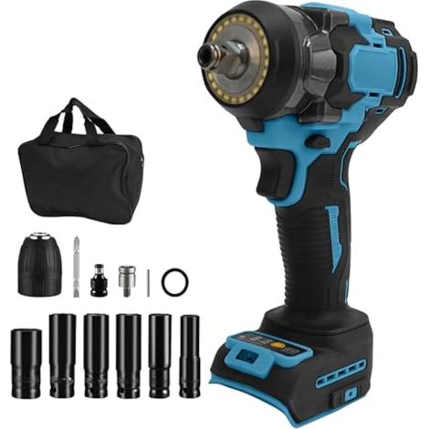 Clé à percussion sans fil pour batterie au lithium Makita 18 V, 700 Nm, pistolet à percussion sans balais 1/2", 3 vitesses de réglage avec 6 douilles pour changement de pneus de voiture (1/5)