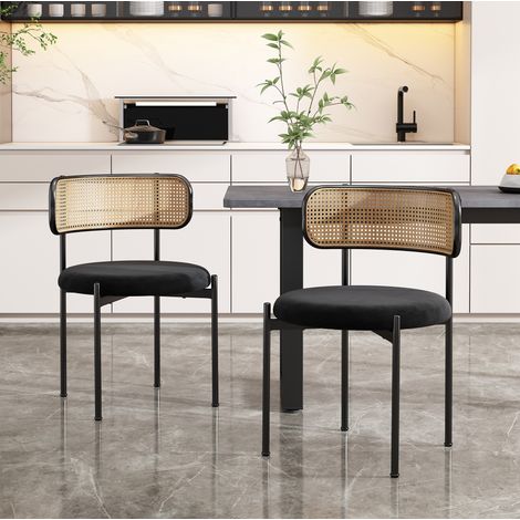 MEUBLIV Chaise de salle à manger 45 x 40 x 75 cm noire – dossier rotin, lot de 2 (1/5)
