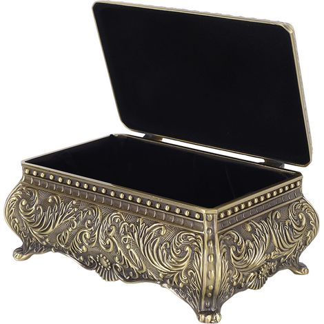 Boîte à bijoux en métal, boîte de rangement rectangulaire pour petits objets, boîte à bijoux vintage, cadeau d'anniversaire et de Noël pour femmes et filles, couleur bronze. (1/5)