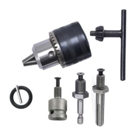 Juego de 5 portabrocas: portabrocas con anillo dentado de 1,5-13 mm, portabrocas con anillo dentado de 1/2-20UNF, portabrocas SDS-Plus, portabrocas para taladro percutor, portabrocas con llave. (1/5)