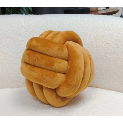 Handgewebtes Kissen mit Kristall-Samtkugel, gefertigt aus drei Seilsträngen. Geeignet für die Dekoration von Wohnräumen, Sofas, Autos oder Büros. Karamellfarben. (1/4)