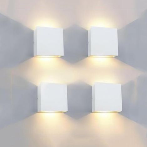4pcs Applique carrée à intensité variable murale moderne, luminaire LED lumière chaude, d'intérieur, coque blanche, 10105CM (interrupteur non inclus) (1/5)