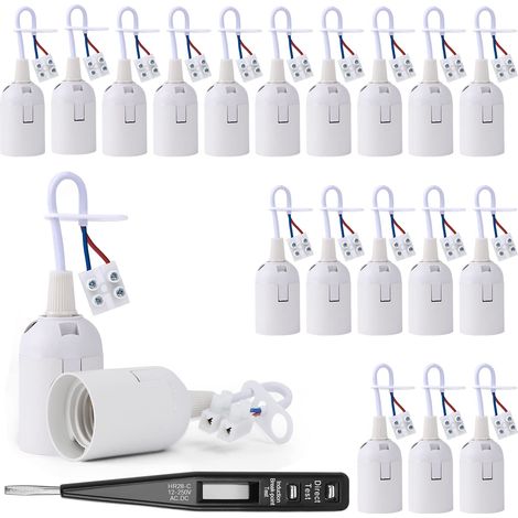 20 Pièces Douille E27 Support Ampoule avec Testeur de Phase, Base de Lumière Douille Suspension Chantier Rénovation Douille Rechange Bâtiment avec Câble (Blanc) (1/5)