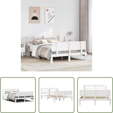 vidaXL Tête de lit sur pied -  Cadre de lit avec tête de lit sans matelas blanc 150x200 cm (1/5)