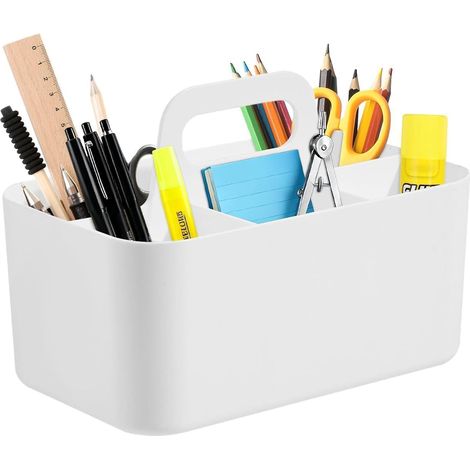 Boîte Rangement Plastique avec 5 Fentes, Paniers et Boîtes de Rangement avec Poignées, Bac de Rangement avec 3 Autocollants Chat pour Cuisine, Salle de Bains, Bureau, Classe (Gris Clair, 25×15.4×17cm) (1/5)