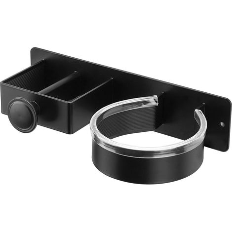 Supporto a parete senza foratura per asciugacapelli e strumenti per lo styling (nero). (1/4)