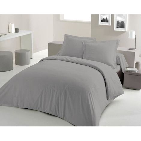 PARURE DE COUETTE - 240x260 cm - 100% COTON - GRIS CLAIR (1/3)
