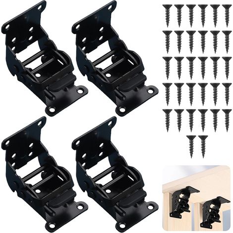 Lot de 4 charnières pliantes avec mécanisme de verrouillage, 0-90-180 degrés, pieds de table autobloquants, pliables avec 32 vis, support de pliage robuste pour tables, portes pliantes, chaises, lits, (1/5)