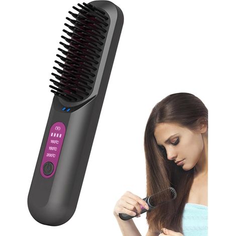 [JAMAIS UTILISÉ] Brosse Lissante Portable pour Voyage - Outil Sans Fil USB Rechargeable  Température Réglable avec Fonction Chauffage Rapide, Design Compact, Idéal pour Femmes Hommes, 20x4.5x3.5cm, Gr (1/5)