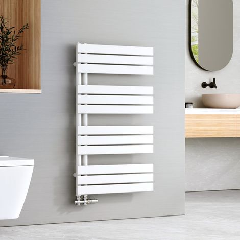 EMKE Sèche-serviettes à Eau Chaude Panneau Plat, Sèche-serviettes connexion latérale pour, Blanc 1041x600mm 639Watts