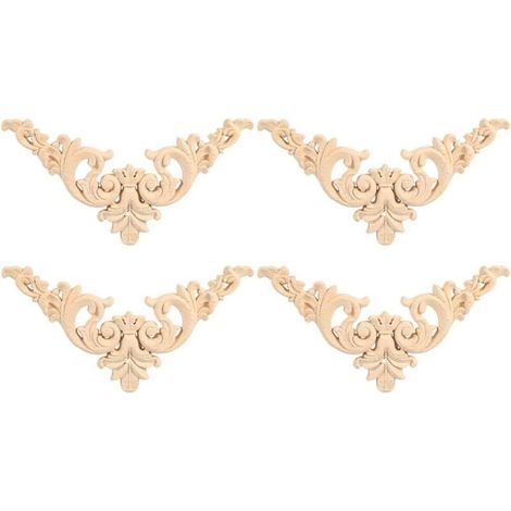 4PCS Applique en Bois sculpté de Style européen Vintage Non Peints pour la Décoration de l'Armoire Meubles Fenêtre Miroir Ornement à la Main de Porte à la Maison (12 12) (1/5)