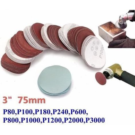100Pcs Papier de Verre Ponçage Polissage Disque Abrasif 75mm (1/4)
