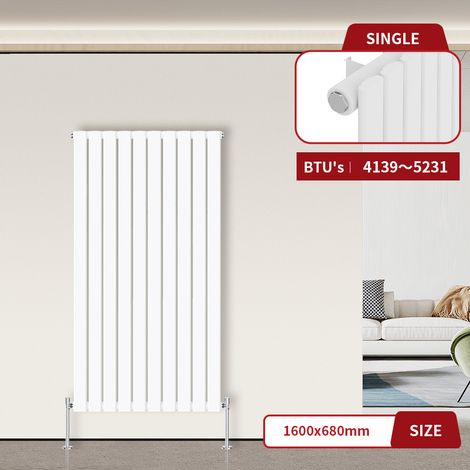 Warmehaus Flat Panel Radiator White Vertical 1600 x 680mm Single