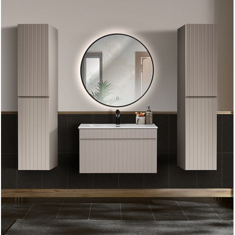 Badezimmer Komplett Set 2 Hochschränke 81 cm Waschtisch LED Spiegel IRAKLIO-56-CASHMERE Kaschmir B/H/T ca. 200/200/46 cm (1/5)