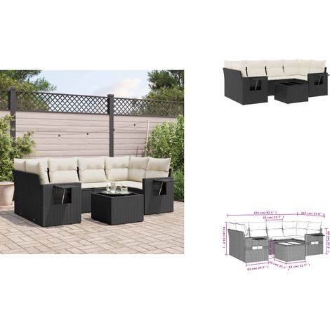 Salon de jardin 7 pcs avec coussins noir résine tressée - Ensemble Salon De Jardin - Meuble Extérieur - Jardin Design - Mobilier De Jardin - Set Salon De Jardin (1/3)