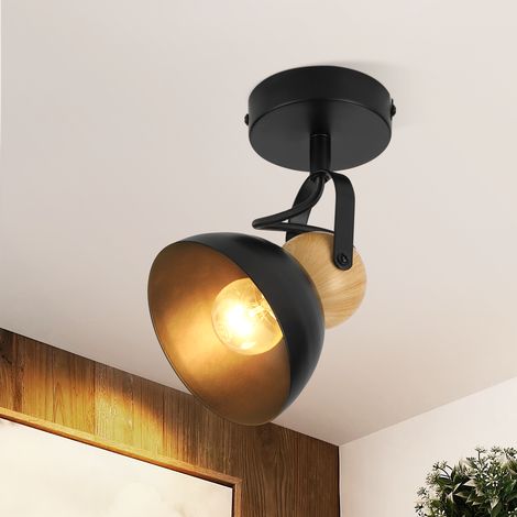 GBLY Deckenstrahler Vintage Schwarz Deckenlampe: 1 Flammig Retro Deckenspots E27 Flurlampe Schwenkbar 350° Wandstrahler Metall Industrial Deckenleuchte für Flur Küche Eingang Wohnzimmer Schlafzimmer