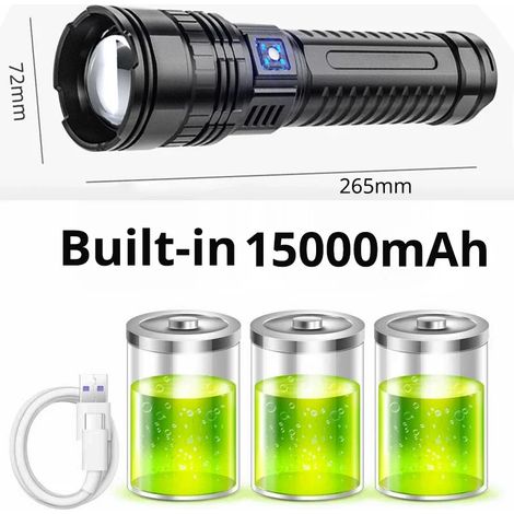 Lampe torche LED 800 W, type tactique, batterie intégrée 15 000 mAh, projecteur d'urgence (1/5)