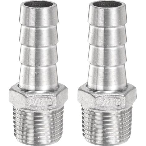 2Pcs Raccords Cannelé en Acier Inox 16mm Cannelé x 1/2" PT Mâle (1/5)