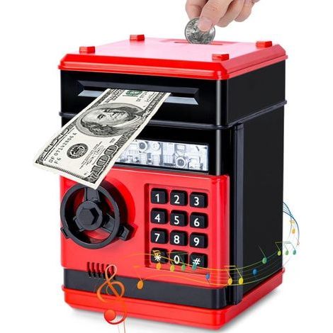 (Rot/Schwarz) Automatische elektronische Spardose für Kinder – mit Passwort – Geschenkidee für Jungen und Mädchen (1/5)