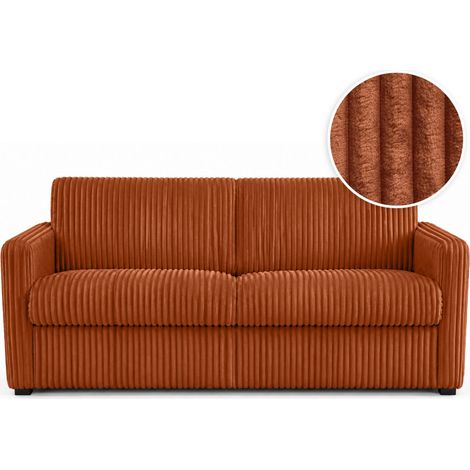 Canapé convertible couchage express AGATHE 3places en velours côtelé terracotta - Couchage 140x190cm