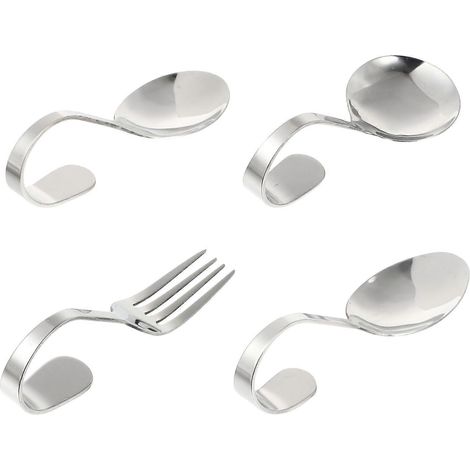 Cuillères à dessert en acier inoxydable, manches courbés, compatibles avec la maison, lot de 4, couleur argent (1/5)