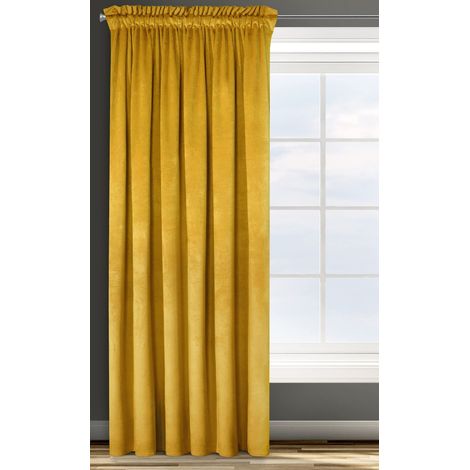 Eurofirany ROSA Tenda in Velluto con Fettuccia Arricciatenda - 1 Unità, Soffice, Pannello, Drappo Classico, Glamour, Elegante, Soggiorno, Camera da Letto, 290 g/m2, 140x270 cm, Giallo Senape (1/5)
