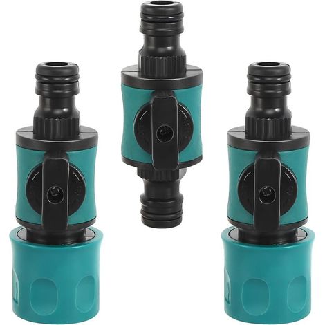 HOXILEELEO - Collegamento del tubo dell'acqua con valvola di controllo, 3 pezzi, attacco rapido per tubo da giardino da 16 mm (1/5)