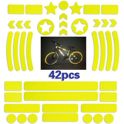 42 Pièces Sticker reflechissant Casque Velo,Bande reflechissante Velo autocollante,Autocollants Réfléchissants pour Vélos,Sticker reflechissant Velo pour Scooter(jaune)