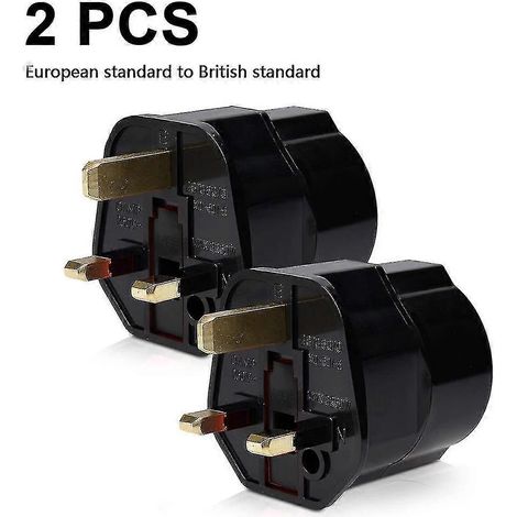 Ecleanfy - Lot de 2 adaptateurs de voyage pour prise anglaise - Adaptateur secteur UE vers prise britannique - Adaptateur de voyage noir (1/5)