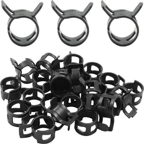 Paquete de 20 abrazaderas de manguera con resorte de 10 mm de diámetro interior, clips de fijación para mangueras de combustible (aptas para mangueras de combustible, agua y ventilación), color negro. (1/5)