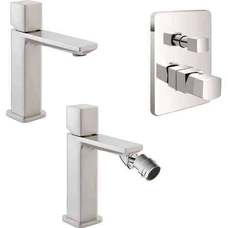 Set di rubinetti lavabo bidet e doccia in ottone color nichel Lotus (1/5)