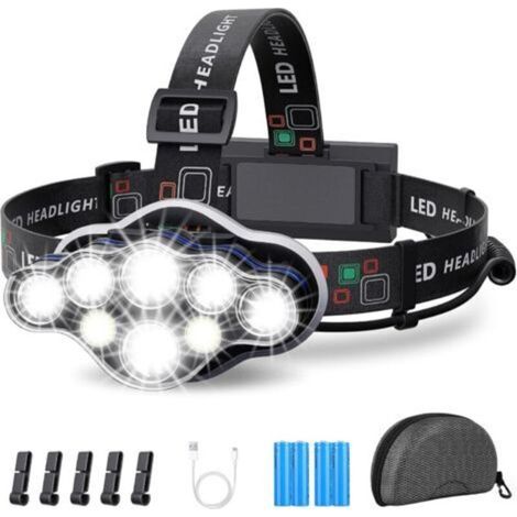 Lampe Frontale,Torche Frontale 18000 Lumens 8 LED 8 Modes d'éclairage, Lampe Frontale LED Ultra Puissante Rechargeable USB 90° Réglable Étanche et Léger Pour Pêche,Camping,Lecture,Randonnée [Classe én