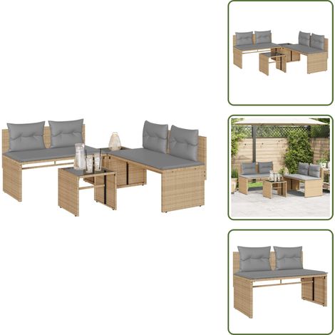 The Living Store 4-tlg. Garten-Sofagarnitur mit Kissen Beige Poly Rattan - Gartenmöbel - Outdoor-Möbel - Rattan-Möbel - Lounge Set - Sofa Set