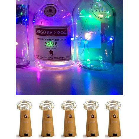 Luces para botellas de vino con tapón, 20 LED, 2 metros de largo, mini luces de alambre de cobre para fiestas, bodas y Navidad (paquete de 5 multicolores) (1/5)
