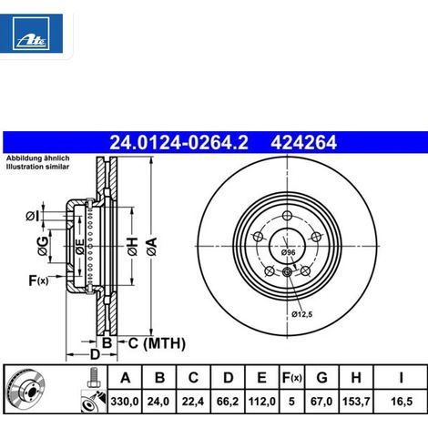 Lot de 2 Disques de frein ATE 24.0124-0264.2 BMW 34 10 6 880 072 34 11 6 860 907