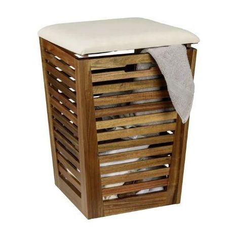 Pongotodo con asiento FONDI  madera acacia natural 55 Lts 40 x 40 h-56 -