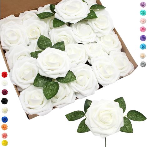 25 Fleurs Artificielles,Roses en Mousse avec Tiges,Décoration Mariage,Anniversaire,Fête,Jardin (1/5)