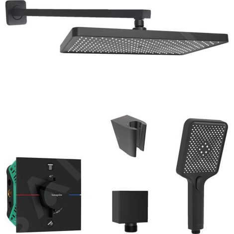 Colonne de douche thermostatique noir mat – Mitigeur encastré hansgrohe – Douche de tête 360x240mm – Douchette 3 jets – SANI21HKK403 (1/5)
